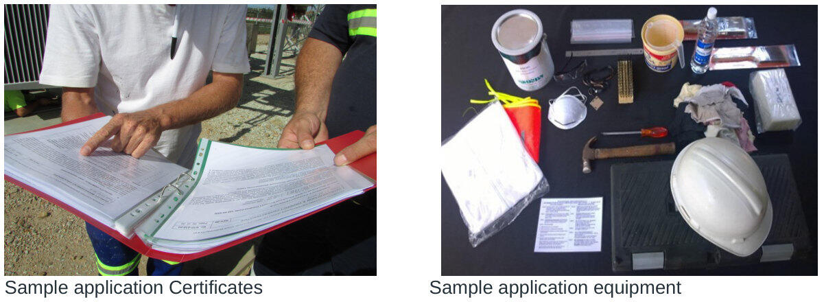 Sample application paperwork being completed beside a set of coating inspection instruments