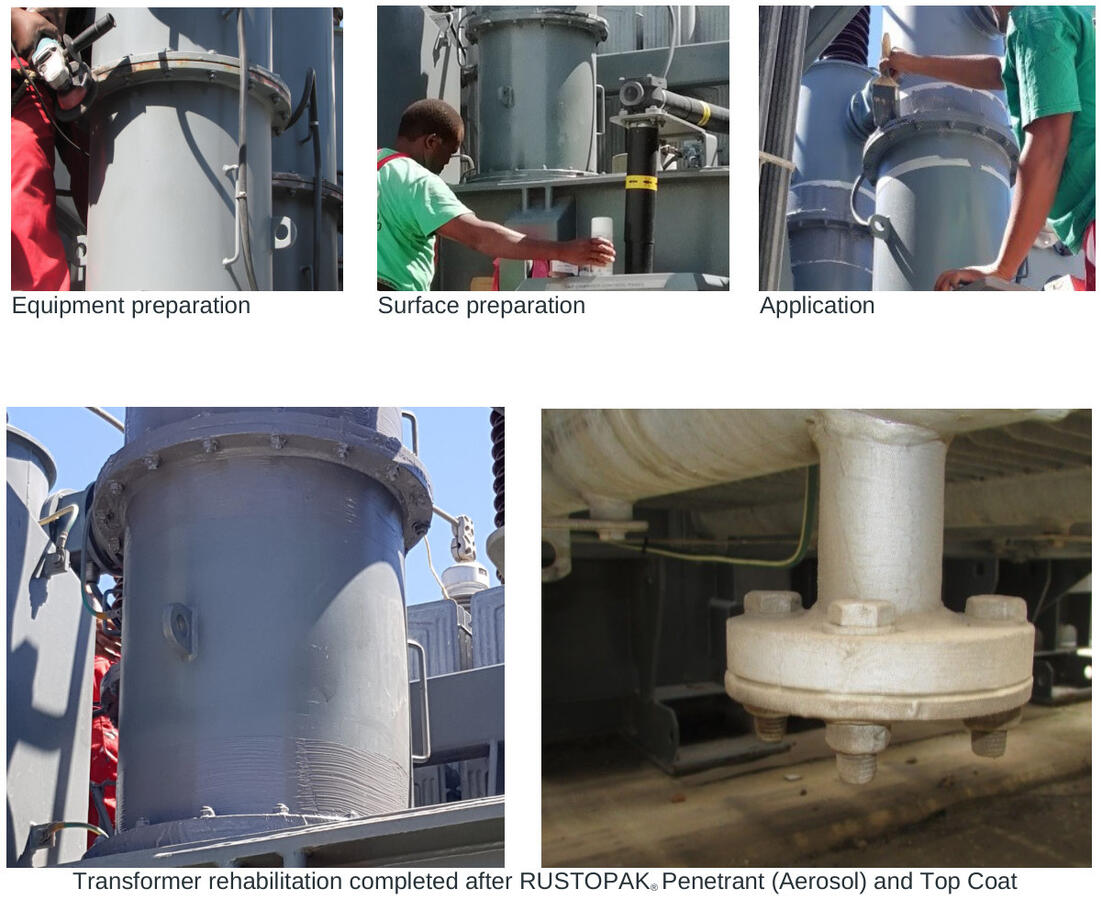 Transformer equipment and surface preparation, coating application and completed Penetrant and Top Coat treatment