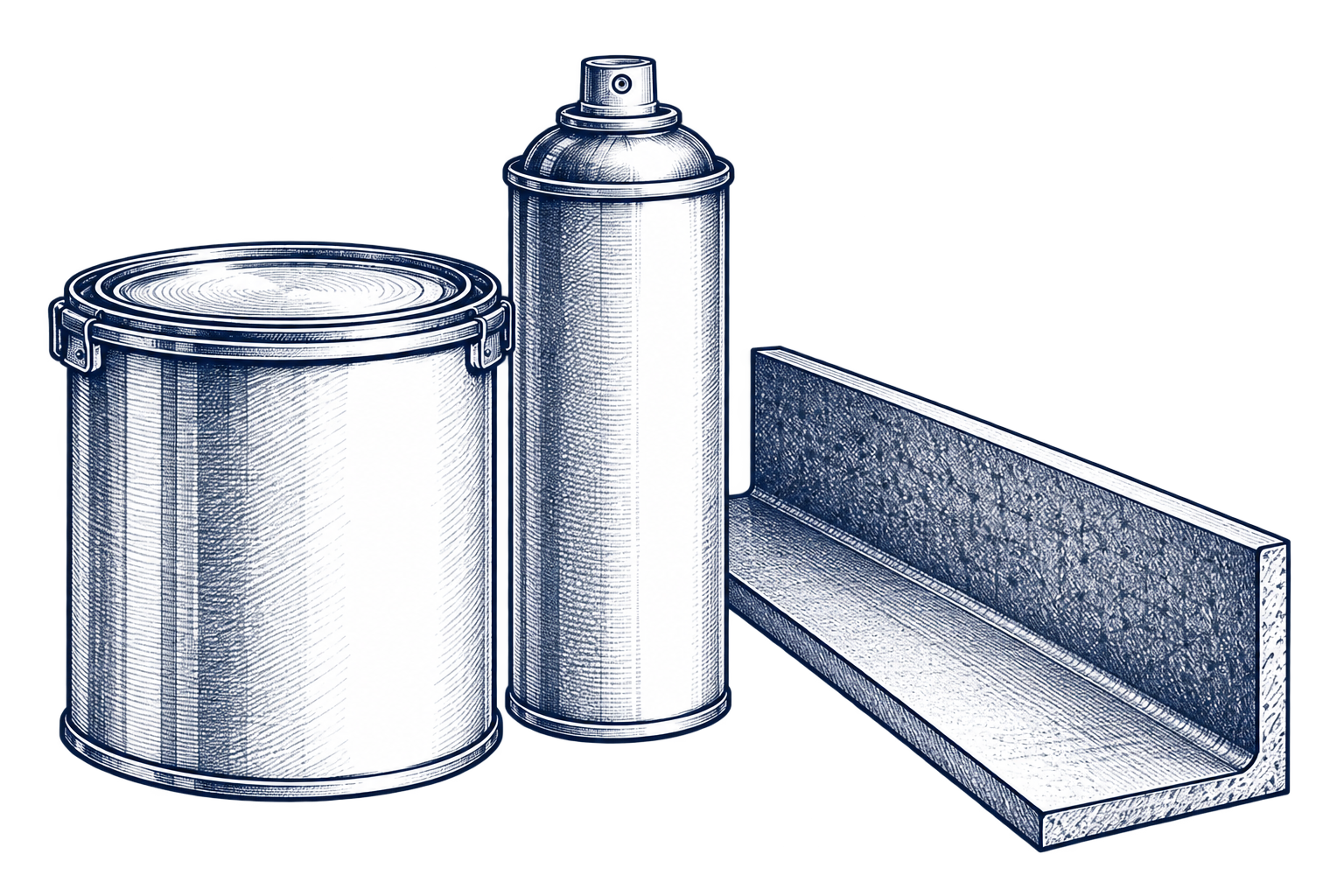 RUSTOPAK product enquiry illustration: coating tin, aerosol and steel angle.